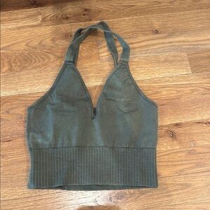 FP movement green halter crop top with ribbed hem